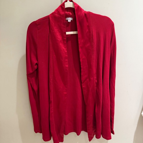 PJ Harlow 3 Piece Pajama Set Red Satin Camisole Shorts Ribbed Cardigan M - Picture 7 of 11